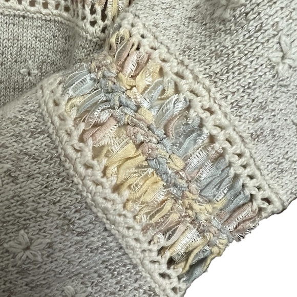 Design Options Philip & Jane Gordon Beige Knit Ribbon Grandma Cardigan Sweater - Picture 6 of 12